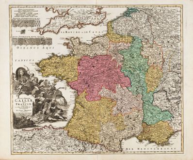 Antique Maps, Homann, France, 1720: Totius Regni Galliae sive Franciae Tabula ...