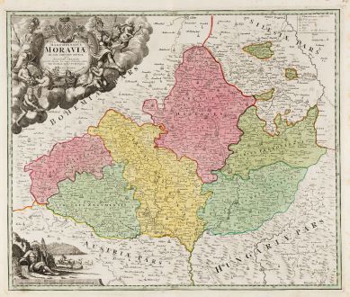 Antique Maps, Homann, Czechia - Bohemia, Moravia, 1720: Tabula Generalis Marchionatus Moraviae in Sex Circulos Divisae ...