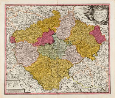 Antike Landkarten, Homann Erben, Tschechien - Böhmen, 1740: Bohemiae Regnum in XII Circulos divisum um Com. Glac. et Distr. Egerano ...