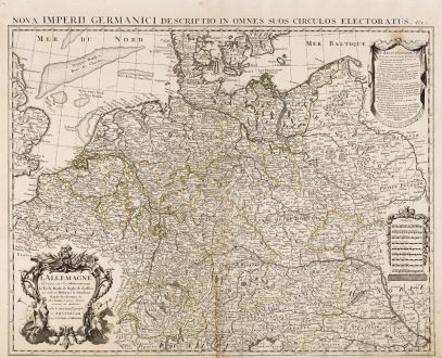 Antike Landkarten, de l Isle, Deutschland, 1745: L' Allemagne, Dressee sur les Observations de Tycho-Brahe, de Kepler, de Snellius, sur celles de Messieurs de l' Academie...