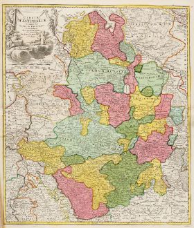 Antique Maps, Homann, Germany, Lower Saxony, North Rhine-Westphalia, 1720: Circuli Westphaliae in Omnes suos Status et Provincias