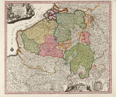 Antike Landkarten, Seutter, Belgien, 1720: Germaniae Inferioris sive Belgii Pars Meridionalis Exhibens X Provincias Catholic ...