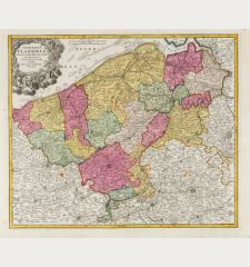 Comitatus Flandriae in omnes ejusdem subjacentes Ditioes cum adjacentibus accuratissime divisus sumtibus