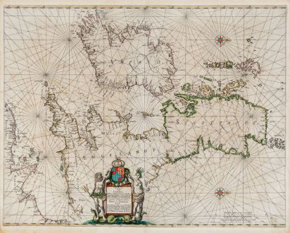 Antique Maps, Janssonius, British Isles, 1650: Pascaart vant Canaal tusschen Engelant en Vrancryck, alsmede geheel Ierlant en Schotlant ... Tabula Hydrographica Freti seu...