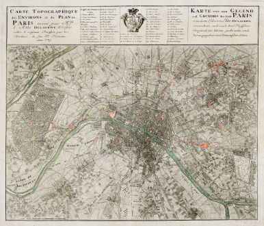 Antique Maps, Homann Erben, France, Ile-de-France, Paris, 1739: Carte Topographique des Environs & du Plan de Paris ... Karte von der Gegend und Gundris der Stadt Paris ...