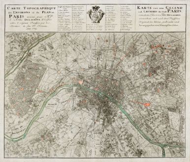 Antike Landkarten, Homann Erben, Frankreich, Ile-de-France, Paris, 1739: Carte Topographique des Environs & du Plan de Paris ... Karte von der Gegend und Gundris der Stadt Paris ...
