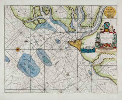 Antique Maps, Collins, England, Essex, Harwich, 1693-1792: Harwich, Woodbridg and Handfordwater, with the Sands from the Nazeland and to Hosely Bay.