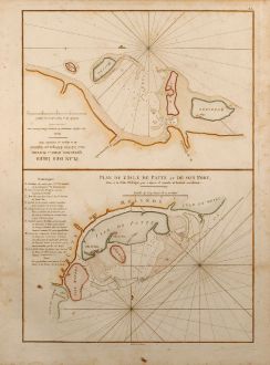 Antike Landkarten, Mannevillette, Ostafrika, Kenia, Mosambik, 1775: Plan de l'Isle de Patte et de son Port / Plan des Isles Querimbo, Oybo et Matemo