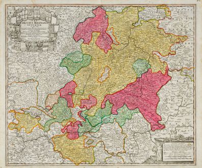 Antique Maps, Homann, Germany, Hesse, 1720: S.R.I. Circulus Rhenanus Superior