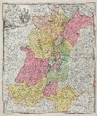 Old coloured map of Baden-Württemberg. Printed in Nuremberg by J. B. Homann circa 1720.