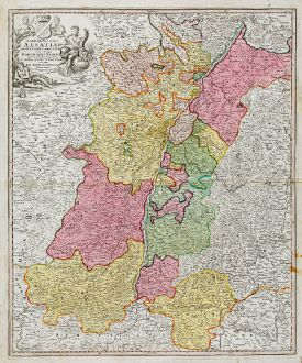 Antique Maps, Homann, Germany, Baden-Württemberg, 1720: Landgraviatus Alsatiae tam Superioris quam Infericum utroque Marchionatu Badensis ...