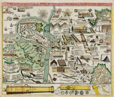 Grafiken, Homann, Militär, 1720: Tafel in welcher alle gehörige Werck-zeuge zur Kriegs-Kunst, Vestungs-bau und Artillerie, zu Belagerung der Stätte,...