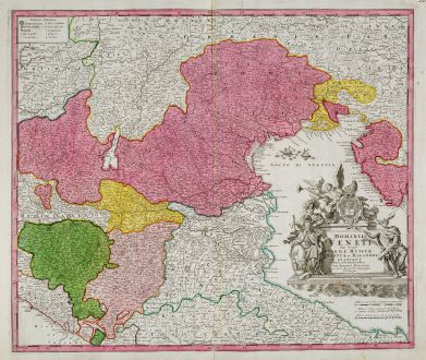 Antique Maps, Homann, Italy, Regione del Veneto, 1720: Dominii Veneti cum Vicinis Parmae Mutinae Mantuae et Mirandoli ...