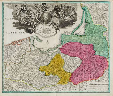 Antique Maps, Homann, Poland, Prussia, Konigsberg, Kaliningrad, Gdansk: Regnum Borussiae gloriosis auspicijs Seerenissimi et Potentissimi Princip Friderici III. Primi Borussiae Regis March. et...