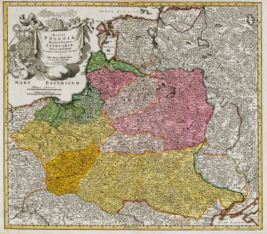 Antike Landkarten, Homann, Polen, 1720: Regni Poloniae Magnique Ducatus Lithuaniae Nova et Exacta Tabula