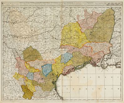 Antike Landkarten, Valk, Frankreich, Languedoc-Roussillon, 1720: Praefectura Generalis Languedociae ...