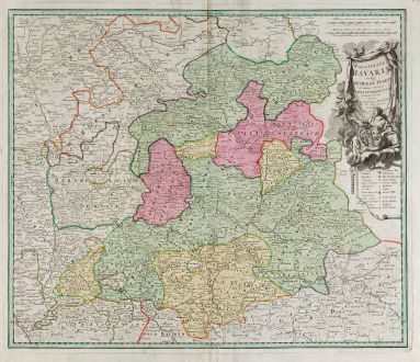 Antike Landkarten, Homann, Deutschland, Bayern, 1720: Palatinatus Bavariae vulgo die Obere Pfaltz