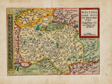 Antique Maps, Quad, Germany, North Rhine-Westphalia, 1600: Westphaliae totius descriptio