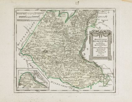 Antike Landkarten, von Reilly, Deutschland, Niedersachsen, Oldenburg, 1790: Das Herzogthum Oldenburg oder die Grafschaften Oldenburg und Delmenhorst ...