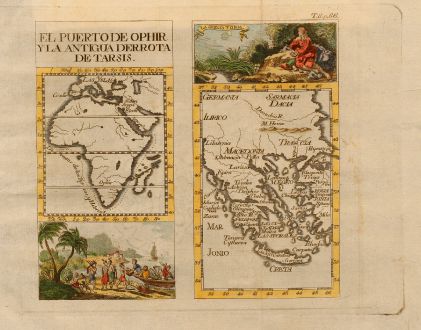 Antique Maps, Pluche, Africa, 1740: El puerto de ophir yla antigua derrota de tarsis / La Grecia Y Onia