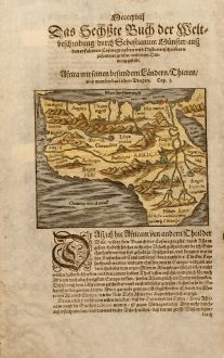Antike Landkarten, Münster, Afrika Kontinent, 1580: Africa mit seinen besundern Ländern, Thieren, und wunderbarlichen Dingen