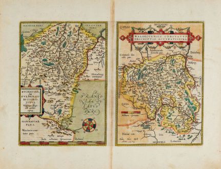 Antique Maps, Ortelius, Germany, Hesse, Waldeck, Fulda, 1603: Buchaviae, sive Fuldensis Ditionis Typus / Waldeccensis Comitatus Descriptio Accuratissima