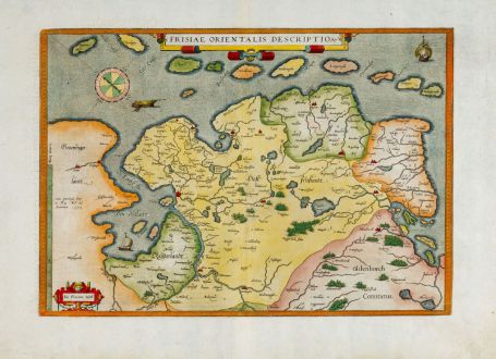 Antique Maps, Ortelius, Germany, Lower Saxony, East Frisia, 1580 or 1589: Frisiae Orientalis Descriptio