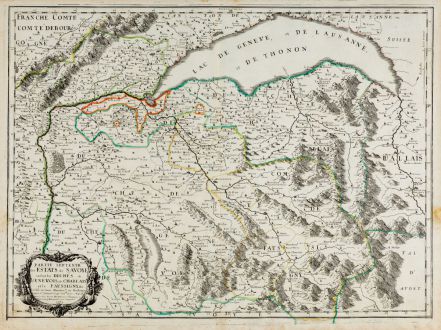 Antike Landkarten, Sanson, Schweiz, Haute-Savoie, Genfer See, 1663: Partie septentrionale des Estats de Savoye... duches de Genevois