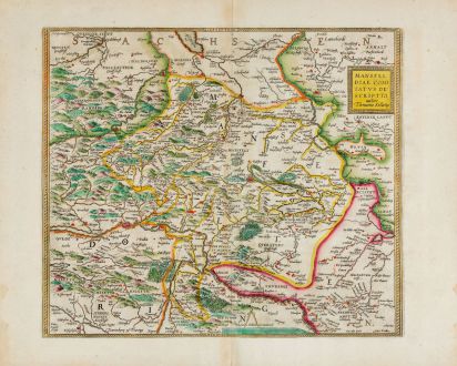 Antique Maps, Ortelius, Germany, Saxony-Anhalt, Mansfeld, 1606: Mansfeldiae Comitatus Descriptio Auctore, Tilemanno Stella Sig.
