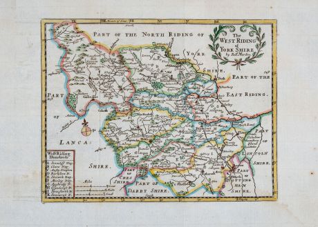 Antike Landkarten, Morden, Britische Inseln, England, Yorkshire, 1701: The West Riding of York Shire by Rob. Morden.