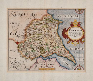 Antike Landkarten, Kip, Britische Inseln, England, Yorkshire, 1607 (1610): Eboracensis Comitatus pars Orientalis, vulgo East Riding