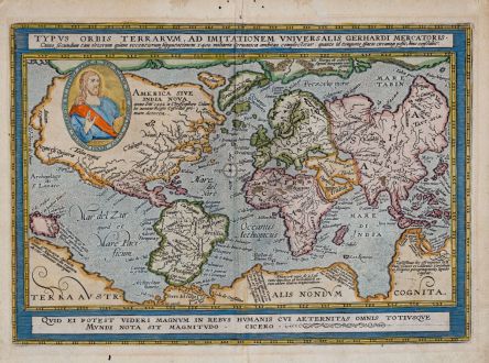 Antique Maps, Quad, World Map, 1596 (1608): Typus Orbis Terrarum Ad Imitationem Universalis Gerhardi Mercatoris…