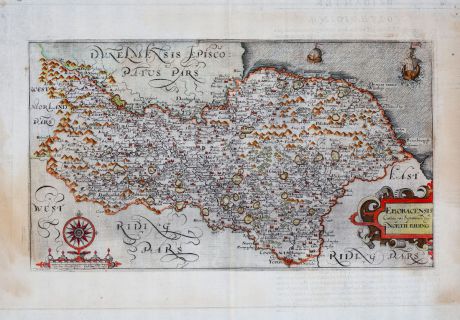 Antike Landkarten, Kip, Britische Inseln, England, Yorkshire, 1607: Eboracensis Comitatus pars Septentrionalis, vulgo North Riding