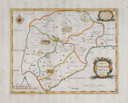 Antike Landkarten, Morden, Britische Inseln, England, Rutland, 1695: Comitatus Rotelandiae tabula Nova & Aucta.