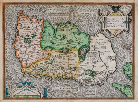 Antique Maps, Ortelius, Ireland, 1580 or 1589: Eryn. Hiberniae, Britannicae Insulae, Nova Descriptio. Irlandt