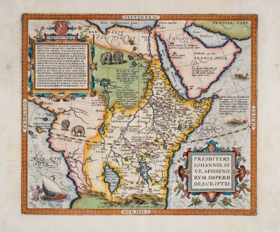 Antique Maps, Ortelius, Central Africa, Ethiopia, Priest Joan, 1603: Presbiteri Iohannis, sive, Abissinorum Imperii Descriptio