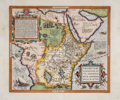 Antique Maps, Ortelius, Central Africa, Ethiopia, Priest Joan, 1603: Presbiteri Iohannis, sive, Abissinorum Imperii Descriptio