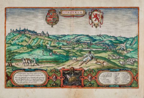 Antique Maps, Braun & Hogenberg, Low Countries, Belgium, Lüttich, Limbourg: Lympurch