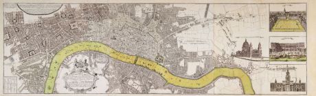 Antike Landkarten, Homann Erben, Britische Inseln, England, London, 1736: Urbium Londini et West-Monasterii nec non Surburbii Southwark... Neuester Grundris der Staedte London und West-Münster,...