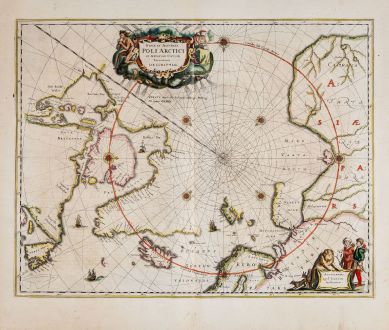 Antique Maps, Janssonius, North Pole, 1650: Nova et Accurata Poli Arctici et Terrarum Circum Iacentium Descriptio