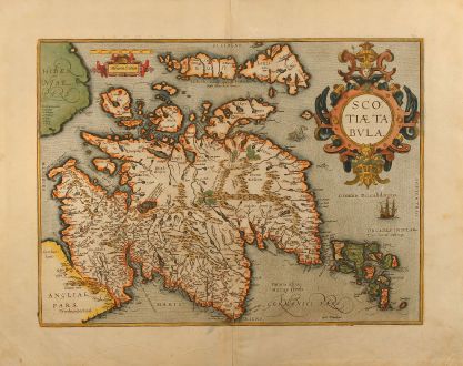 Antike Landkarten, Ortelius, Britische Inseln, Schottland, 1609: Scotiae Tabula