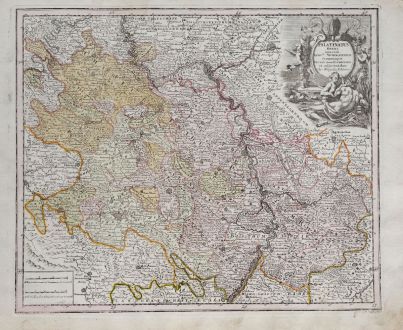 Antike Landkarten, Weigel, Deutschland, Rheinland-Pfalz, 1718: Palatinatus Rheni una cum Episctu. Wormatiensis, Spirensique Ducatu item Bipontino et adjacentibus