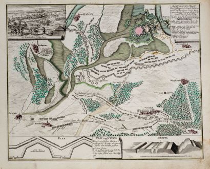 Antique Maps, Weigel, Germany, Baden-Württemberg, Philippsburg, 1734: Eigentlicher Plan des Feldlagers der Kayserlichen und Reichs Armee... belagerten Festung Philippsburg...