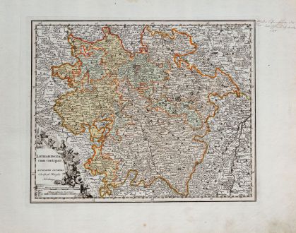 Antike Landkarten, Weigel, Frankreich, Lothringen, 1718: Lotharingia cum contiguis