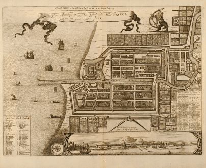 Antique Maps, van der Aa, Southeast Asia, Indonesia, Java, Jakarta, Batavia: Plan de la Ville et du Chateau de Batavia en l'Isle de Iava / Ware affbeeldinge wegens het Casteel ende Stadt Batavia...