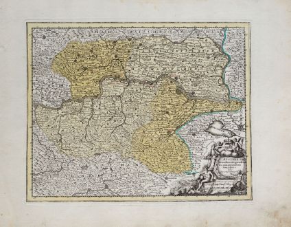 Antike Landkarten, Weigel, Österreich - Ungarn, Niederösterreich, 1718: Austria Inf. Secundum IIII. Quadrantes cum regionibus contiguis