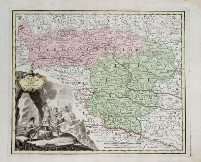 Antike Landkarten, Weigel, Österreich - Ungarn, Steiermark, 1718: Ducatus Styriae novissima tabula