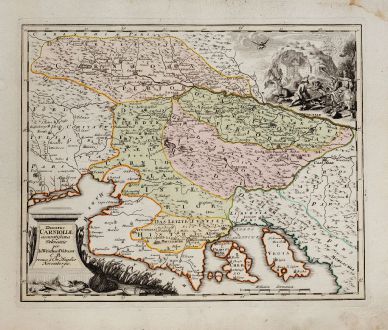 Antique Maps, Weigel, Balkan, Slovenia, Croatia, 1718: Ducatus Carnioliae accuratissima delineatio