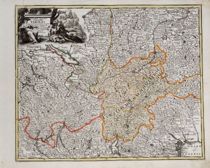 Antike Landkarten, Weigel, Österreich - Ungarn, Vorarlberg, Tirol, 1718: Principali Dignitate Comitatus Tirolis