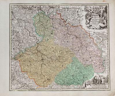 Antike Landkarten, Weigel, Tschechien - Böhmen, Mähren, Böhmen, Schlesien: Regnum Bohemia eique annexae Provinciae ut Ducatus Silesia Marchionatus Moravia et Lusatia